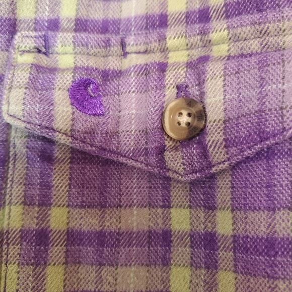 Carhartt For Women Plaid Flannel Long Sleeve Purple Button Up Shirt Size Sm 4/6 - Picture 9 of 13
